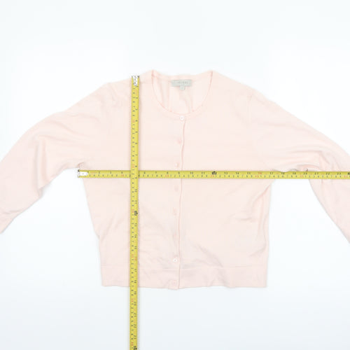Hobbs Women’s Pink Cotton Silk Cardigan Small Classic Long Sleeve