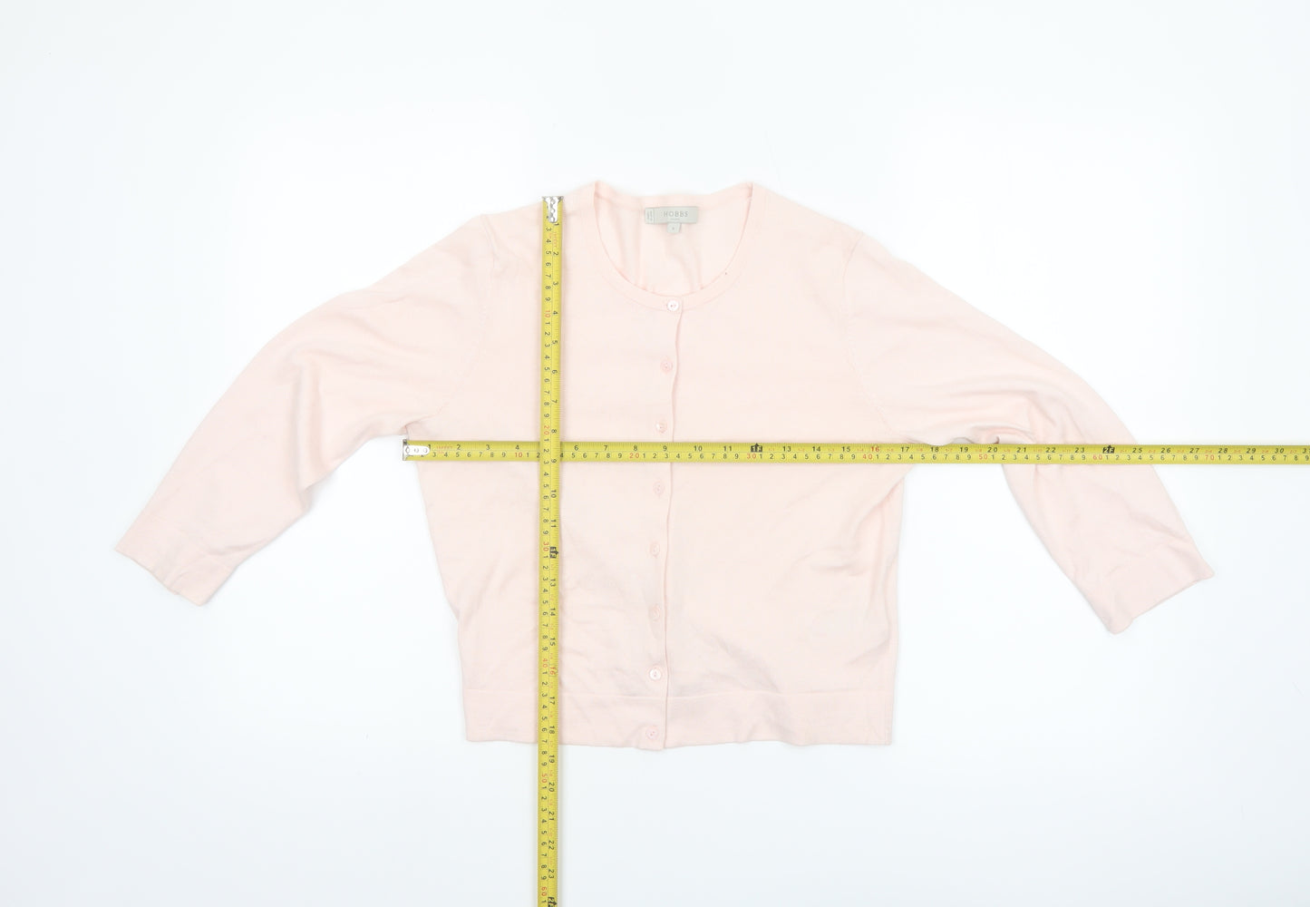 Hobbs Women’s Pink Cotton Silk Cardigan Small Classic Long Sleeve