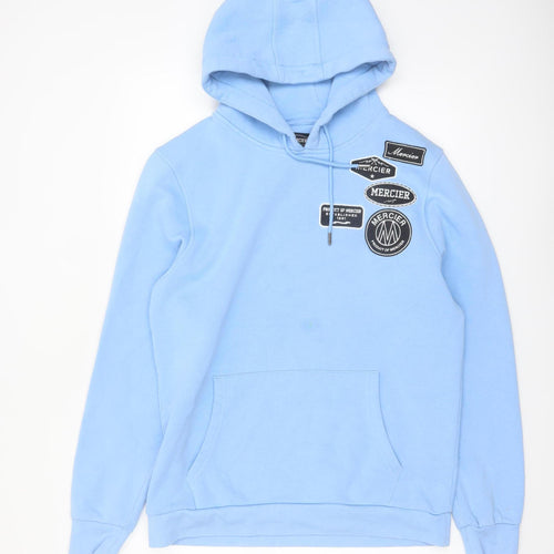 Mercier Men’s Blue Pullover Hoodie L Logo Patch Streetwear