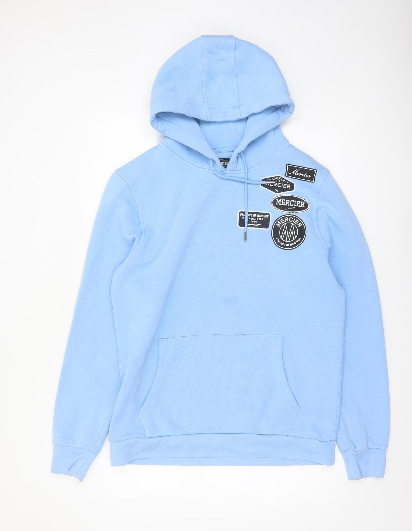 Mercier Men’s Blue Pullover Hoodie L Logo Patch Streetwear