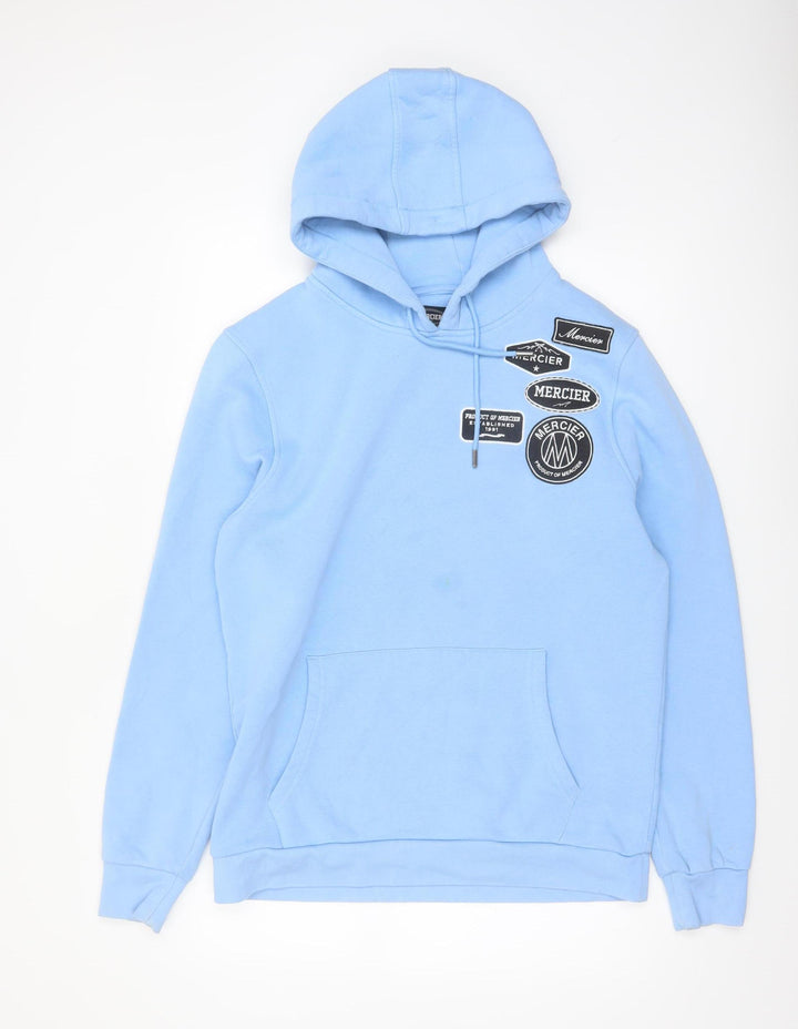 Mercier Men’s Blue Pullover Hoodie L Logo Patch Streetwear