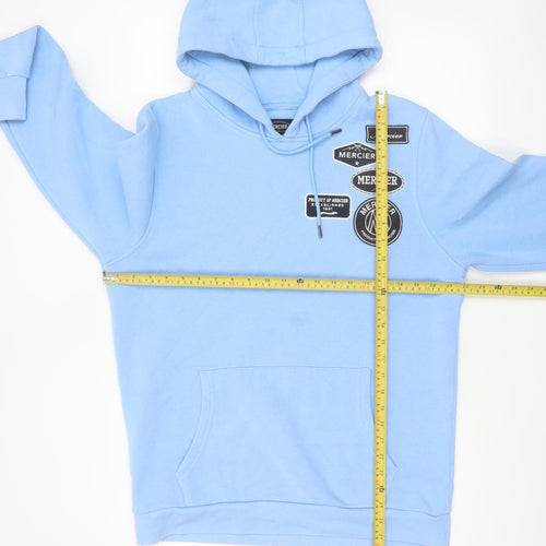 Mercier Men’s Blue Pullover Hoodie L Logo Patch Streetwear