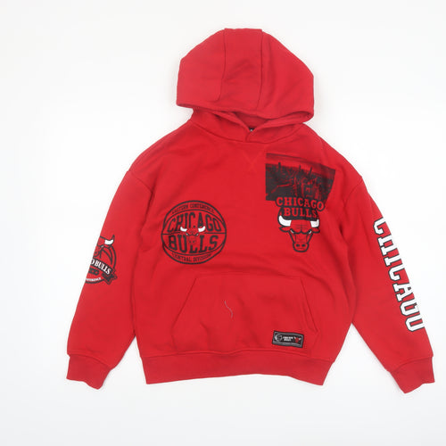 NBA Boys Red Chicago Bulls Pullover Hoodie 9-10 Years Cotton Blend