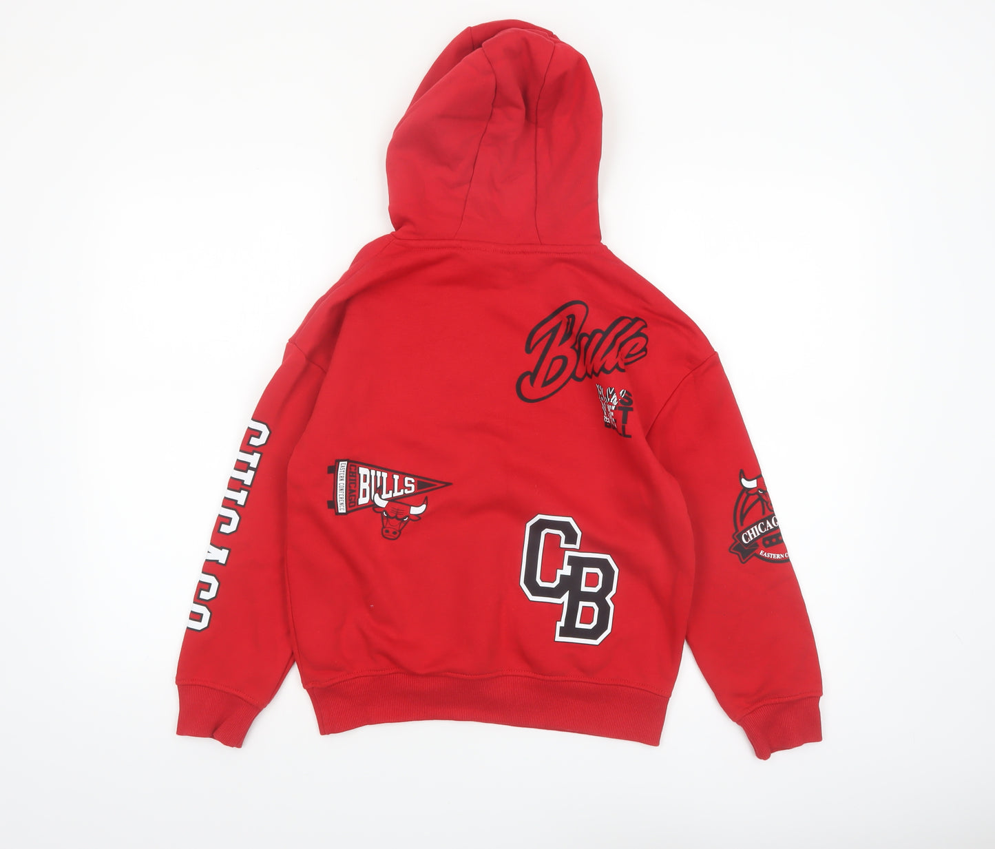 NBA Boys Red Chicago Bulls Pullover Hoodie 9-10 Years Cotton Blend