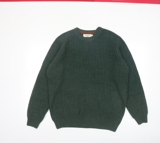 PG Field Men's Green Chunky-Knit Crew Neck Acrylic Jumper L