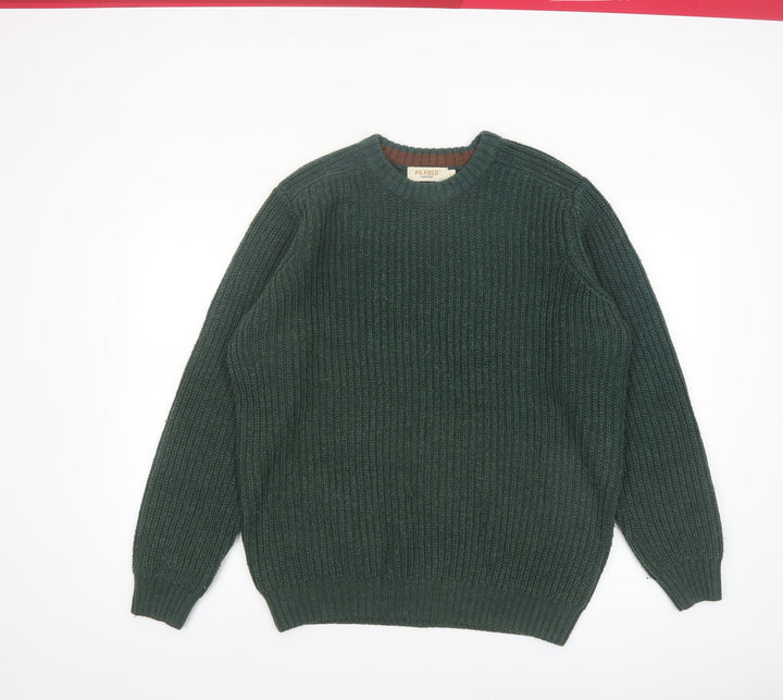 PG Field Men's Green Chunky-Knit Crew Neck Acrylic Jumper L