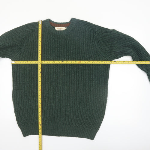 PG Field Men's Green Chunky-Knit Crew Neck Acrylic Jumper L