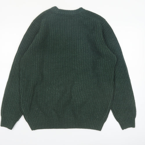 PG Field Men's Green Chunky-Knit Crew Neck Acrylic Jumper L