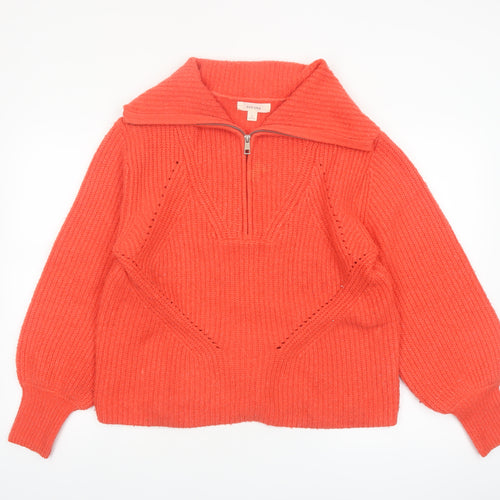 Marks and Spencer Per Una Orange Collared Half Zip Chunky Knit Womens Jumper L