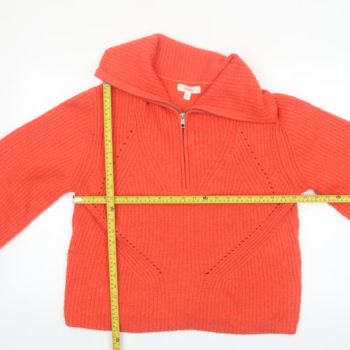 Marks and Spencer Per Una Orange Collared Half Zip Chunky Knit Womens Jumper L