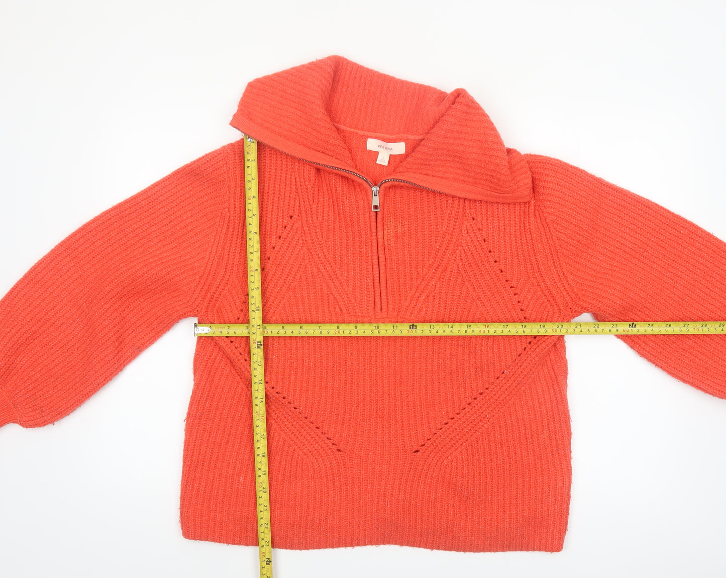 Marks and Spencer Per Una Orange Collared Half Zip Chunky Knit Womens Jumper L