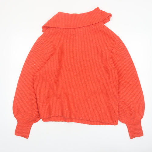 Marks and Spencer Per Una Orange Collared Half Zip Chunky Knit Womens Jumper L