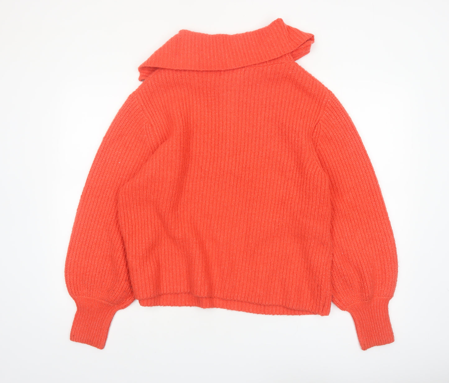 Marks and Spencer Per Una Orange Collared Half Zip Chunky Knit Womens Jumper L