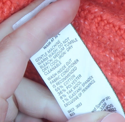 Marks and Spencer Per Una Orange Collared Half Zip Chunky Knit Womens Jumper L