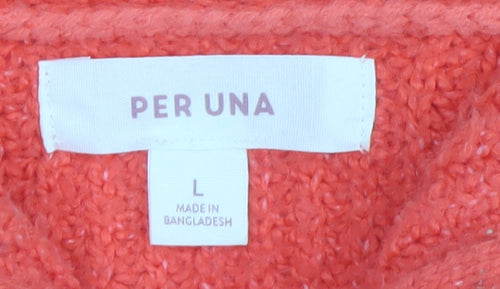 Marks and Spencer Per Una Orange Collared Half Zip Chunky Knit Womens Jumper L