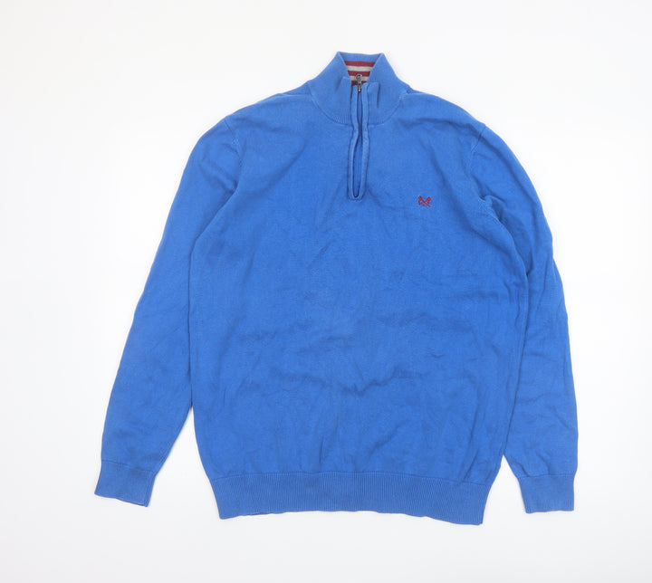 Crew Clothing Company Men's Blue Cotton 1/4 Zip Jumper Size L
