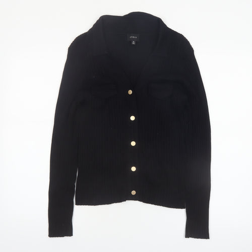 Cyrus Women's Black Collared Button Front Long Sleeve Knit Cardigan M