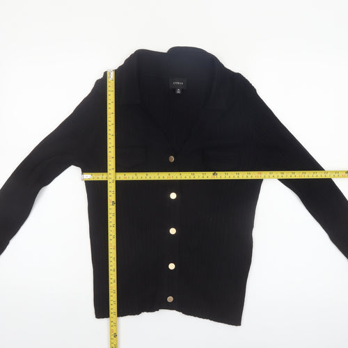 Cyrus Women's Black Collared Button Front Long Sleeve Knit Cardigan M
