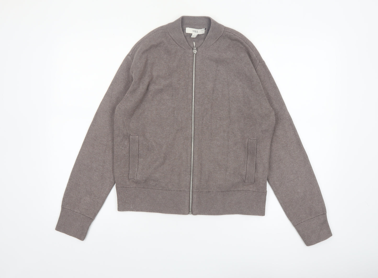 Marks and Spencer Women Brown Full Zip Knit Jumper Size S