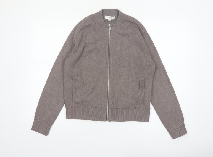 Marks and Spencer Women Brown Full Zip Knit Jumper Size S