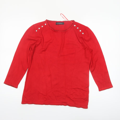 Just Elegance Women's Red M Stud Shoulder Long Sleeve Jumper