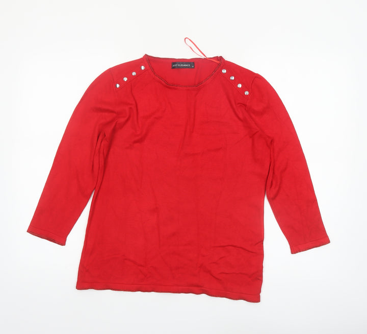 Just Elegance Women's Red M Stud Shoulder Long Sleeve Jumper