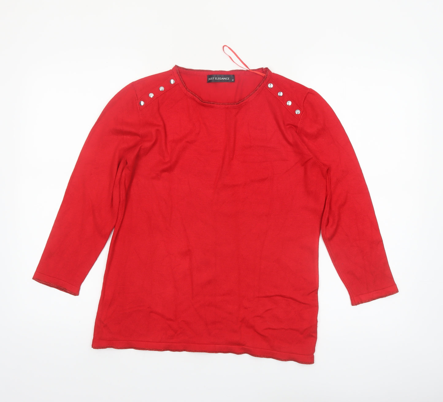 Just Elegance Women's Red M Stud Shoulder Long Sleeve Jumper