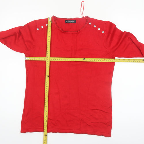 Just Elegance Women's Red M Stud Shoulder Long Sleeve Jumper