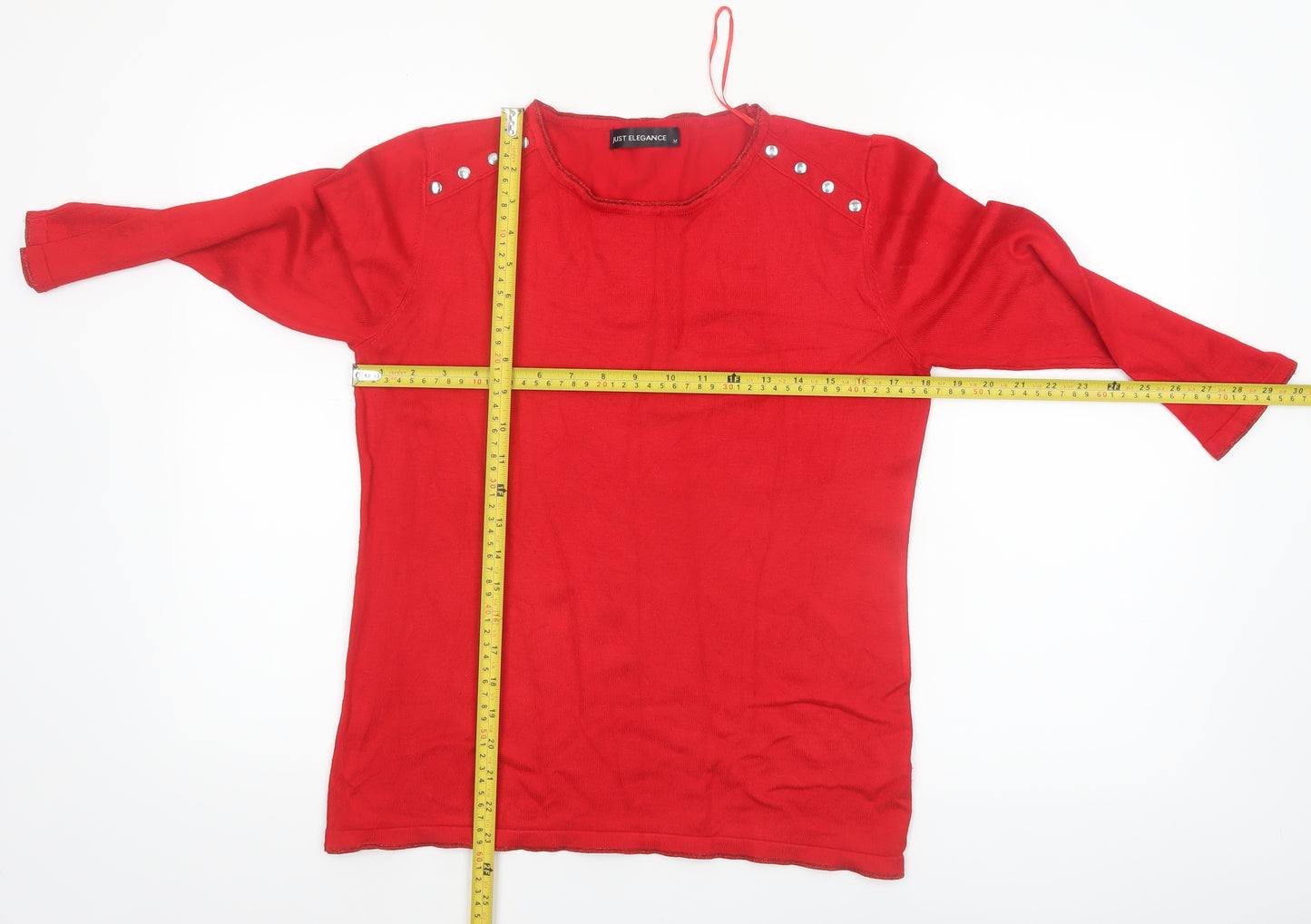Just Elegance Women's Red M Stud Shoulder Long Sleeve Jumper