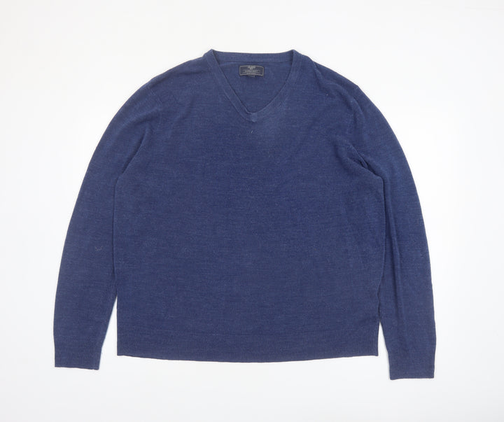 Atlantic Bay Men's Blue V-Neck Acrylic Pullover Jumper XL