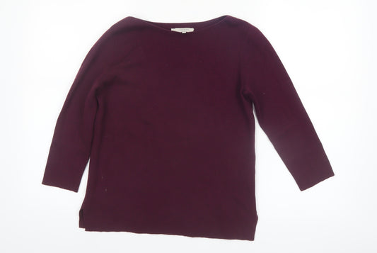 Hobbs Women Purple Wool Blend 3/4 Sleeve Boat Neck Jumper Size S