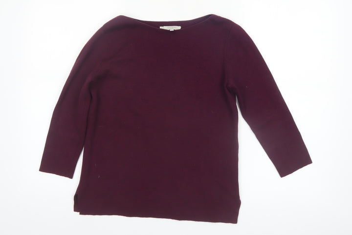 Hobbs Women Purple Wool Blend 3/4 Sleeve Boat Neck Jumper Size S