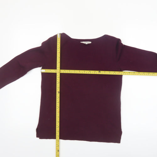 Hobbs Women Purple Wool Blend 3/4 Sleeve Boat Neck Jumper Size S