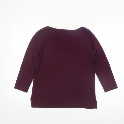 Hobbs Women Purple Wool Blend 3/4 Sleeve Boat Neck Jumper Size S