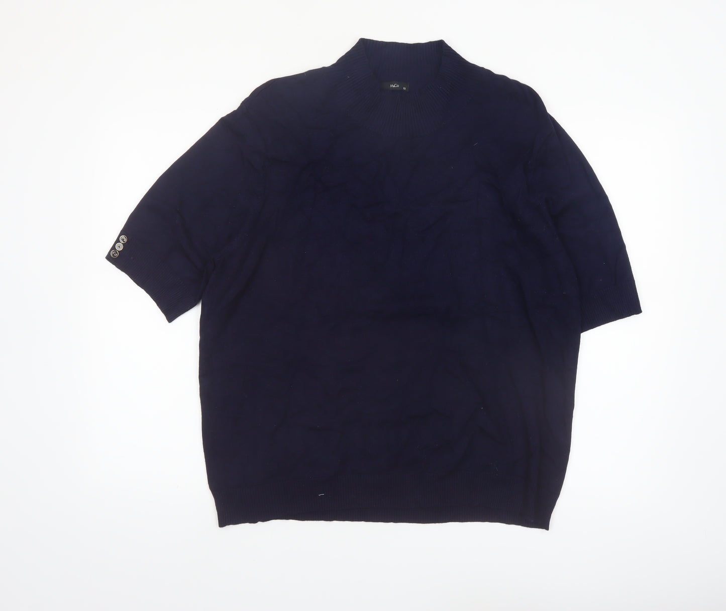 M&Co Women's Blue Short Sleeve High Neck Pullover Jumper Size 22