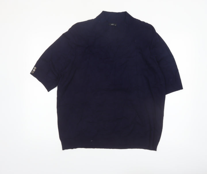 M&Co Women's Blue Short Sleeve High Neck Pullover Jumper Size 22