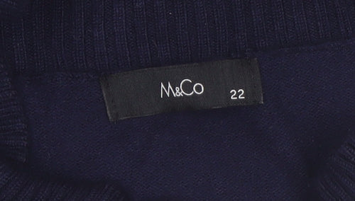 M&Co Women's Blue Short Sleeve High Neck Pullover Jumper Size 22