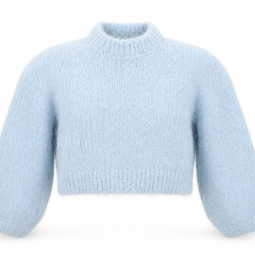 QED London Women's Blue Mock Neck Fluffy Knit Jumper S