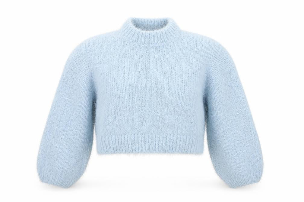QED London Women's Blue Mock Neck Fluffy Knit Jumper S