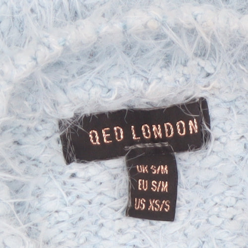 QED London Women's Blue Mock Neck Fluffy Knit Jumper S