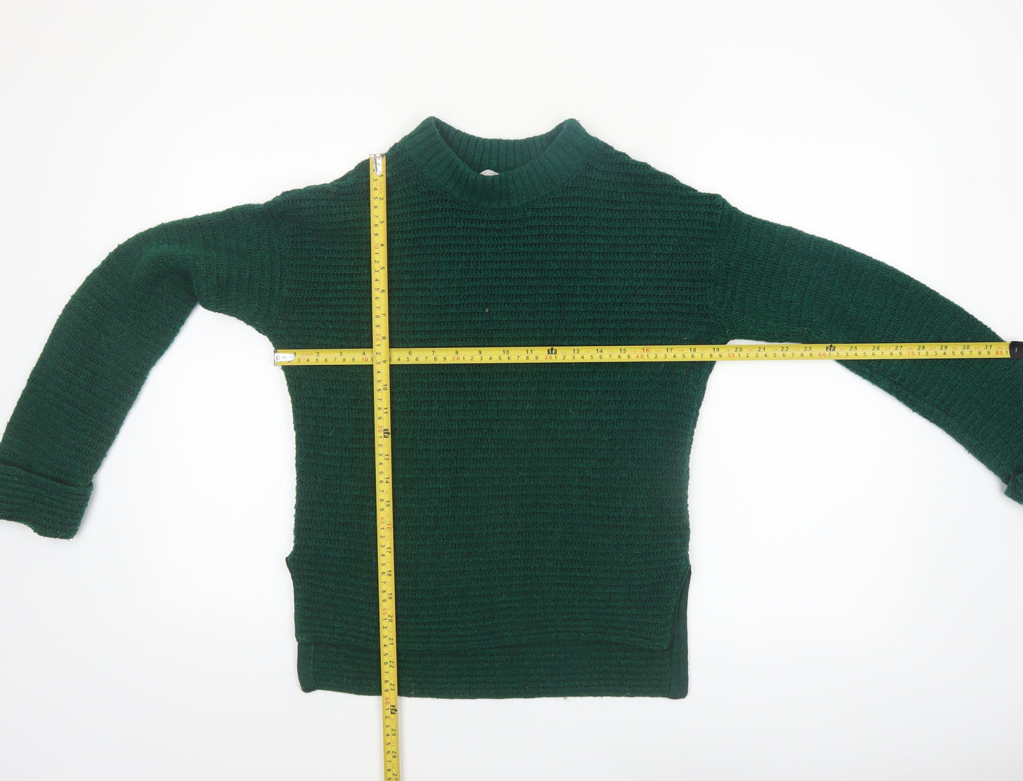 John Lewis Anyday Women Green Chunky Knit Crew Neck Pullover Jumper XS