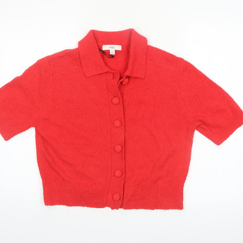 Marks and Spencer Women’s Red Collared Short Sleeve Knit Cardigan M