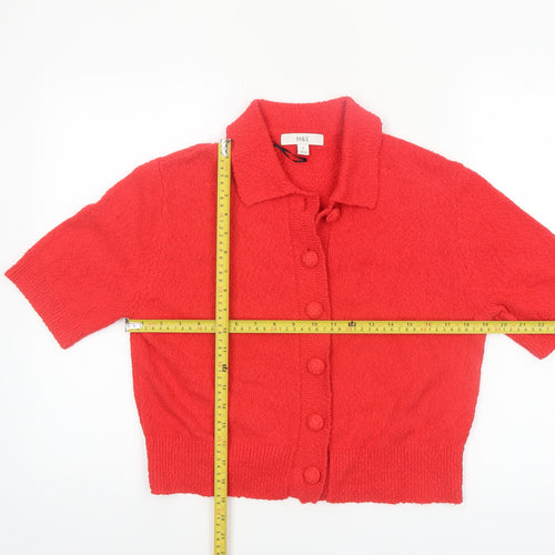 Marks and Spencer Women’s Red Collared Short Sleeve Knit Cardigan M