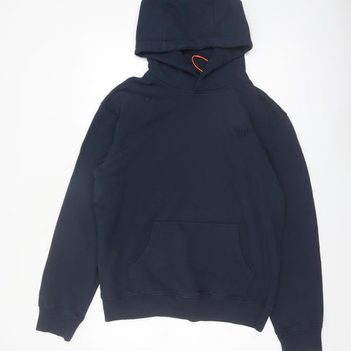 Superdry Men's Blue Pullover Hoodie Size M Cotton Logo Sweatshirt