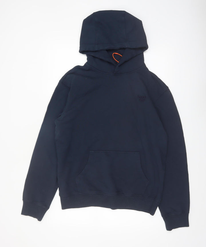 Superdry Men's Blue Pullover Hoodie Size M Cotton Logo Sweatshirt
