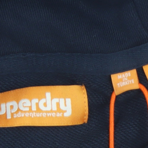 Superdry Men's Blue Pullover Hoodie Size M Cotton Logo Sweatshirt