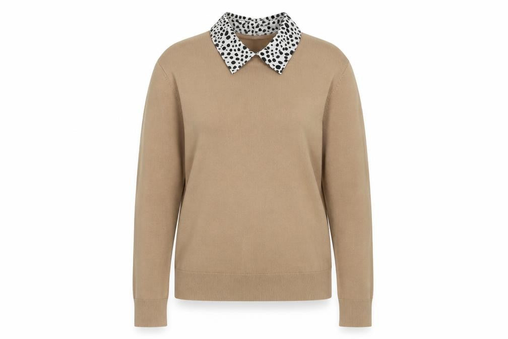 Front view of Dorothy Perkins Women’s Beige Collared jumper, size UK 8