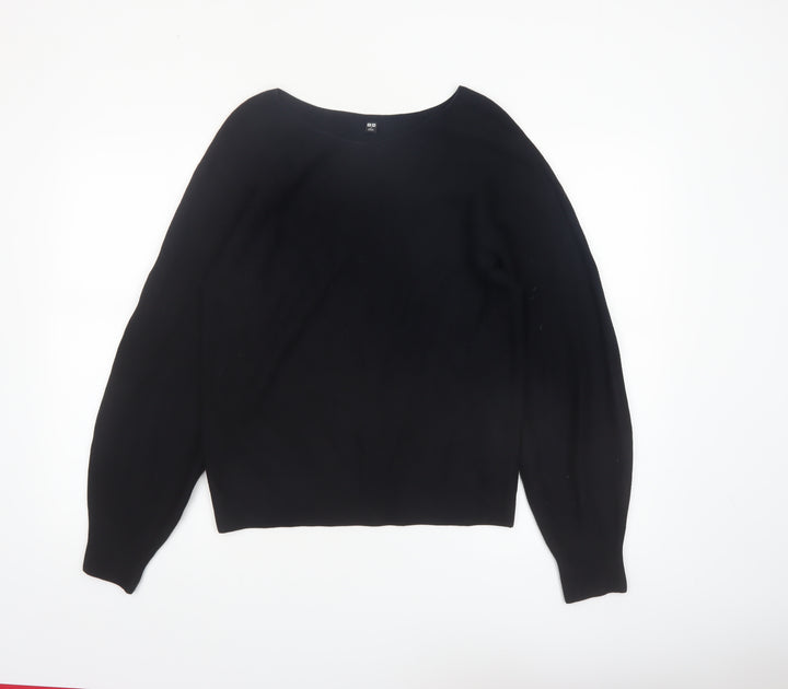 Uniqlo Women Black Cotton Boat Neck Long Sleeve Jumper Size S