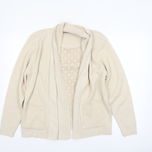 Mia Moda Women’s Beige Knit Acrylic Cardigan M Long Sleeve Open Front
