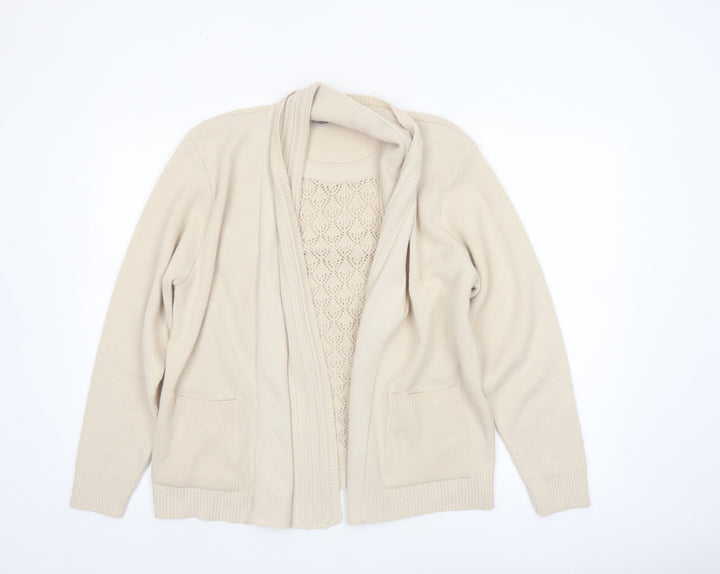 Mia Moda Women’s Beige Knit Acrylic Cardigan M Long Sleeve Open Front